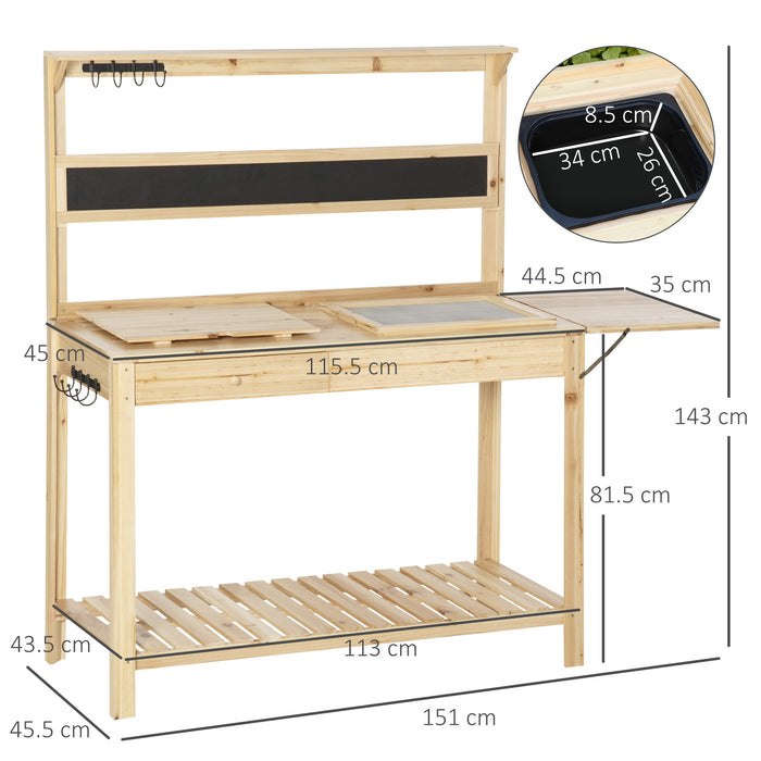 Garden Workstation with Metal Sieve - Durable Potting Bench Table with Chalkboard and Hidden Sink - Ideal for Patio Gardening and Balcony Spaces