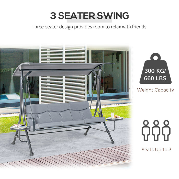 3 Seater Garden Swing Chair - Adjustable Canopy, Comfy Cushion, and Side Tables - Perfect for Outdoor Patio and Garden Relaxation