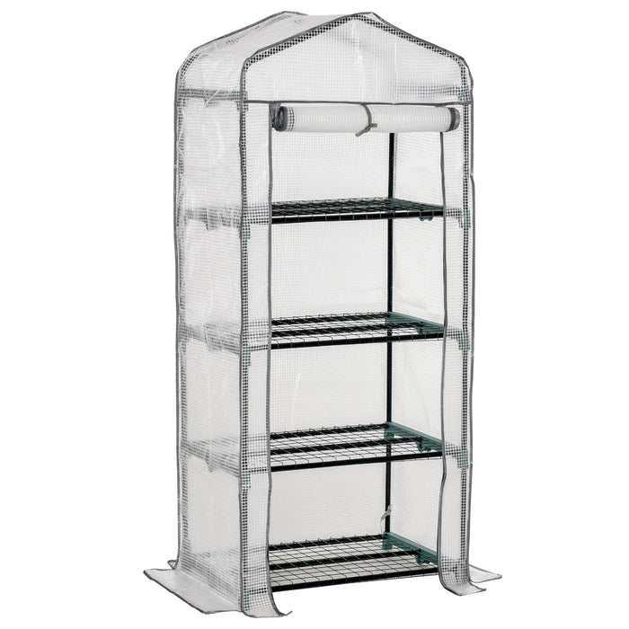 4-Tier Mini Greenhouse with Metal Frame - Portable Plant Growth Shelter with PE Cover, 160cm Height - Ideal for Small Gardens and Patios