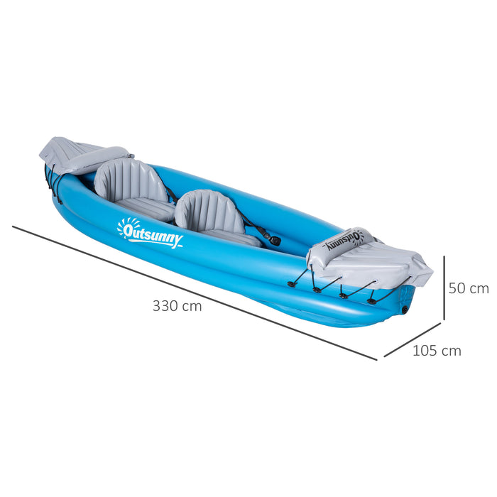 Inflatable Kayak - 2-Person Canoe Set with Air Pump and Aluminum Oars, Blue, 330x105x50cm - Perfect for Leisure Paddling and Water Adventures