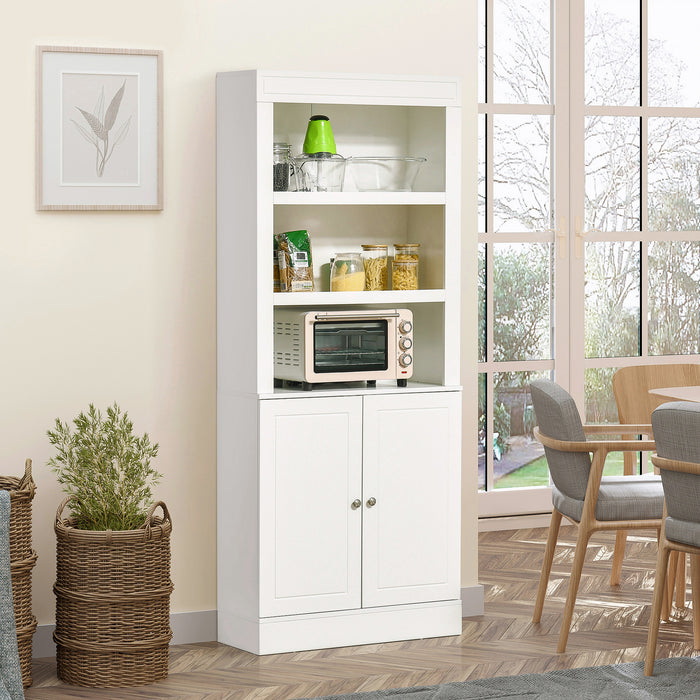 6-Tier Freestanding Kitchen Cupboard - Spacious Larder Pantry and Sideboard with 3 Open Compartments, Double-Door Storage - Ideal for Home Organization and Decluttering