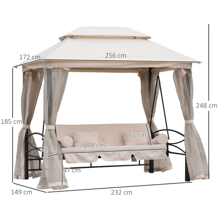 Convertible Outdoor Swing Chair Bed - 3-Seater with Netting for Porch and Patio - Relaxation and Entertainment Solution