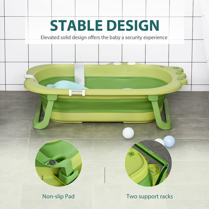 Ergonomic Baby Bath Tub with Cushion - Foldable, Non-Slip, Secure Design for Toddlers & Infants - Perfect for 0-3 Years, Portable and Easy Storage, Vibrant Green