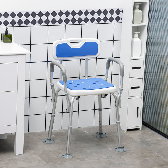 EVA-Padded Adjustable Shower Stool with Back and Arms - Elderly & Disabled-Friendly Bath Seat with 4 Suction Foot Pads, Blue - Safe & Comfortable Bathing Solution