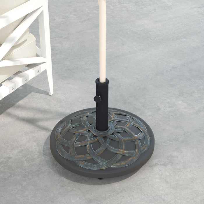 Heavy-Duty 27kg Concrete Parasol Base with Wheels - Decorative Bronze-Toned Umbrella Stand for Stability - Ideal for Outdoor Patio Use and Windy Conditions