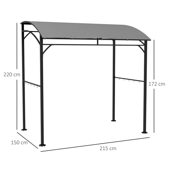 Garden Grill BBQ Gazebo Tent 2.2 x 1.5 m - Metal Frame with Curved Roof & 10 Accessory Hooks - Outdoor Grilling and Sun Shelter for Patio, Grey