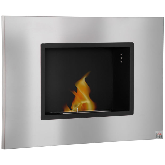 Stainless Steel Wall-Mount Ethanol Fireplace - Eco-Friendly Bioethanol Stove with 1.5L Fuel Tank, 3-Hour Burn Time - Ideal for Modern Home Heating Solutions