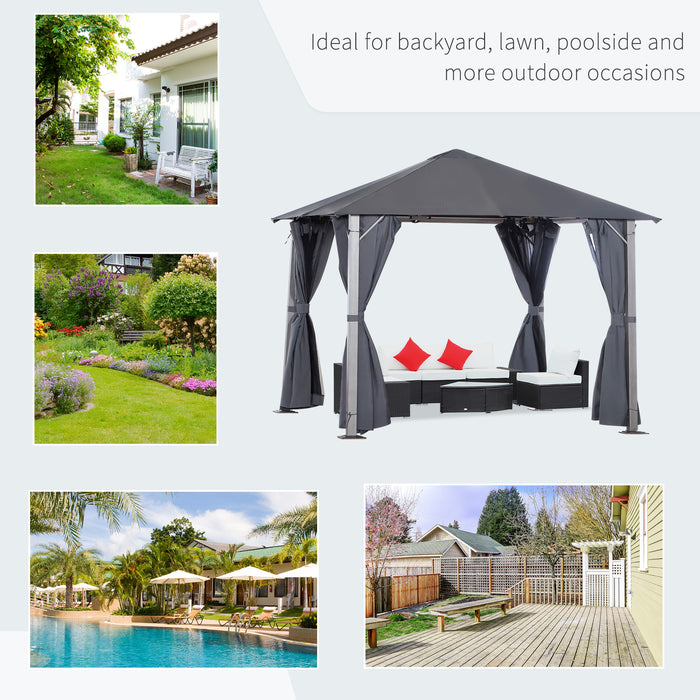 Deluxe Metal Frame Gazebo - Grey Draped Outdoor Shelter for Garden - Elegant Weather-Resistant Entertaining Space