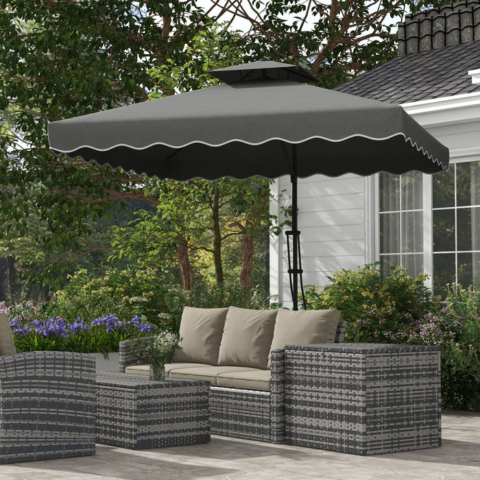 Double Top Cantilever Umbrella 2.5m - Elegant Dark Grey Garden Parasol with Decorative Ruffles - Stylish Outdoor Shade Solution for Patio Comfort