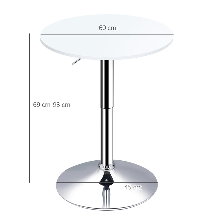 Adjustable-Height Bar Table Φ60cm - Round Swivel Top Bistro Counter with Sturdy Metal Frame, Stylish White - Ideal for Kitchen or Conservatory Spaces