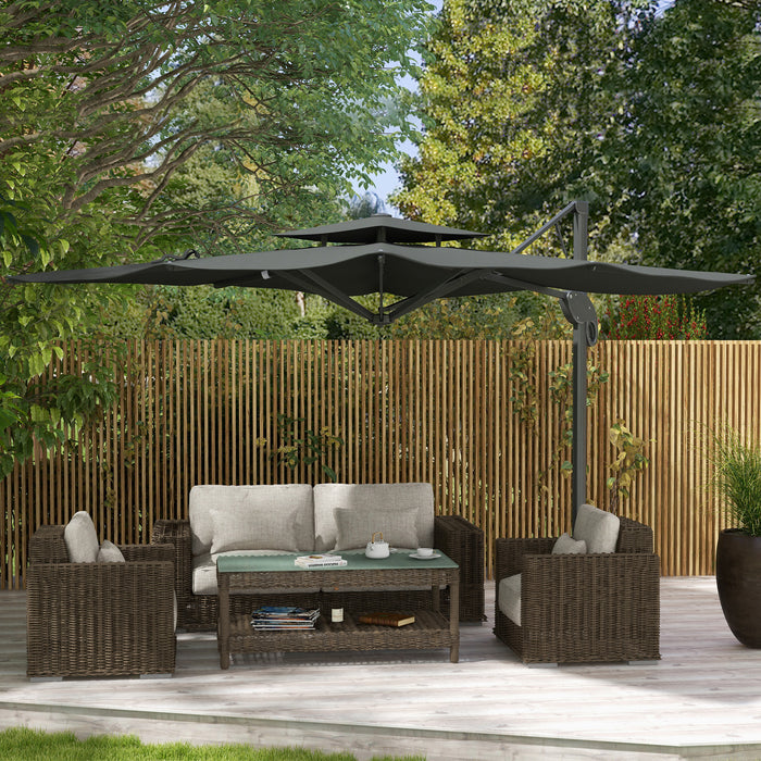 Cantilever Garden Parasol 3m with Hydraulic Lift - Dual Vented, 8-Rib Structure, Includes Cross Base - Ideal for Outdoor Shade and UV Protection