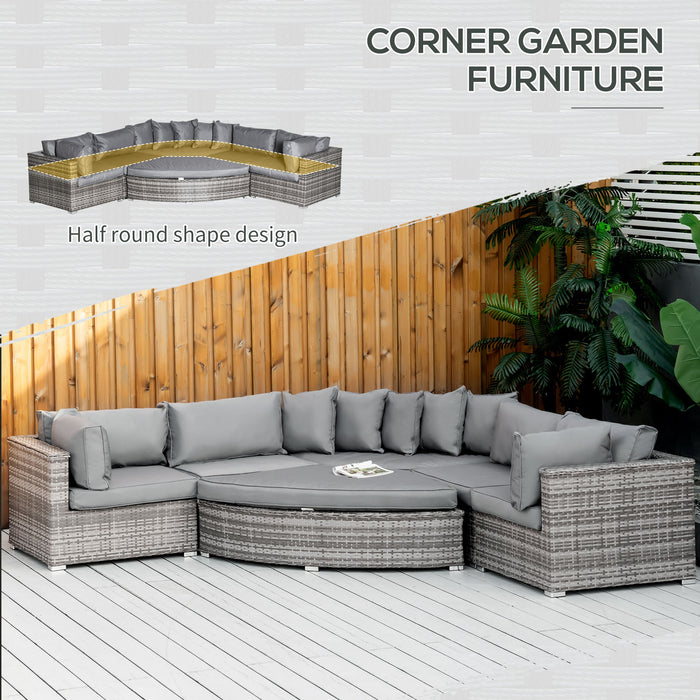 Outdoor Rattan Lounge Set - 6-Seater Wicker Sofa with Plush Cushions, Half Round Patio Design - Ideal for Garden Conversations and Relaxation