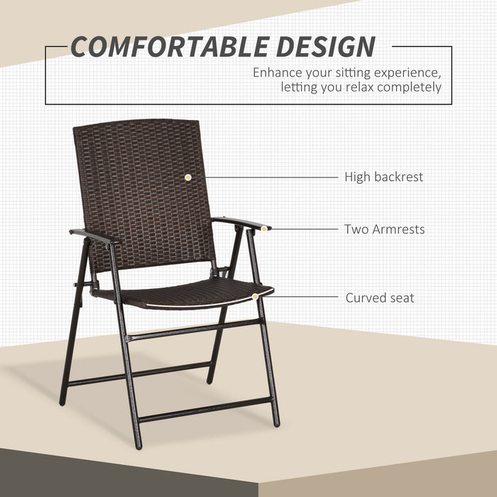 Rattan Chair 4-Piece Set - Foldable Wicker Garden Furniture with Steel Frame - Ideal for Poolside and Outdoor Seating