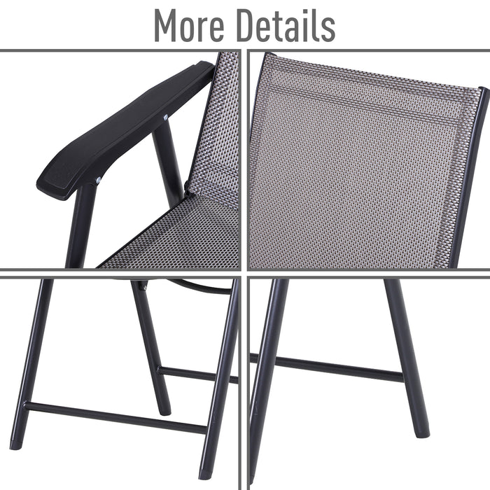 Set of 4 Foldable Metal Garden Chairs - Outdoor Patio Seating with Breathable Mesh, Grey - Ideal for Dining & Relaxation in Parks or Gardens