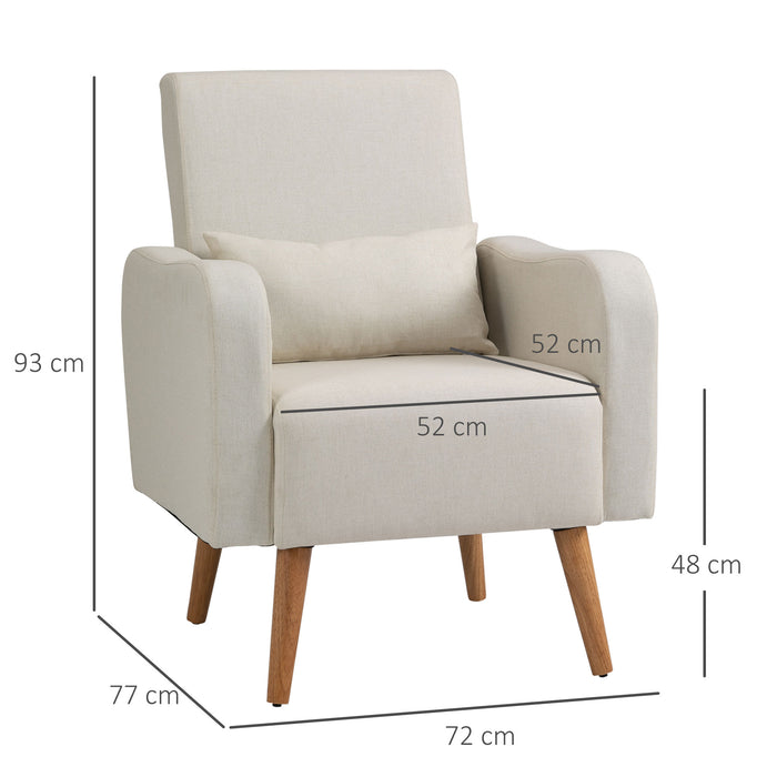 Linen-Touch Armchair - Upholstered Accent Leisure Lounge Sofa with Wooden Frame - Elegant Cream Club Chair for Living Room Comfort