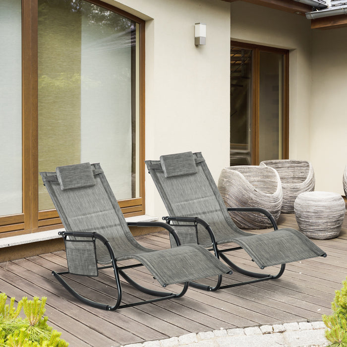 Patio Rocking Chair Set - Outdoor Sun Lounger with Breathable Mesh, Pillow & Storage Bag - Ideal for Garden Relaxation & Comfort