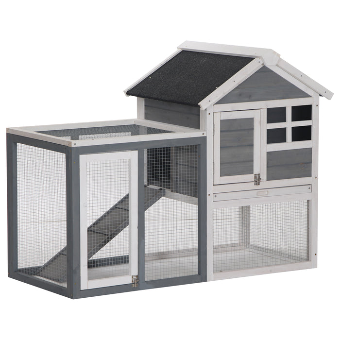 Wooden 2-Tier Rabbit & Guinea Pig Hutch - Bunny Cage with Pull Out Tray, Ramp, Small Animal House - Ideal for Pet Safety and Comfort 122x62.6x92 cm