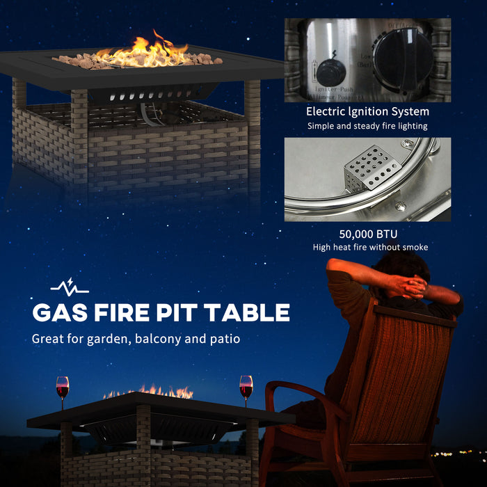 Outdoor Propane Gas Fire Pit Table - 72.5 cm Square with 50,000 BTU and Protective Cover - Perfect for Patio Entertaining and Chilly Evenings