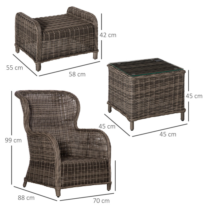 Deluxe Rattan Outdoor Lounge Set - Patio Sofa, Chair & Stool with Aluminium Frame and Wicker Weave - Elegant Brown Furniture for Garden Entertainment