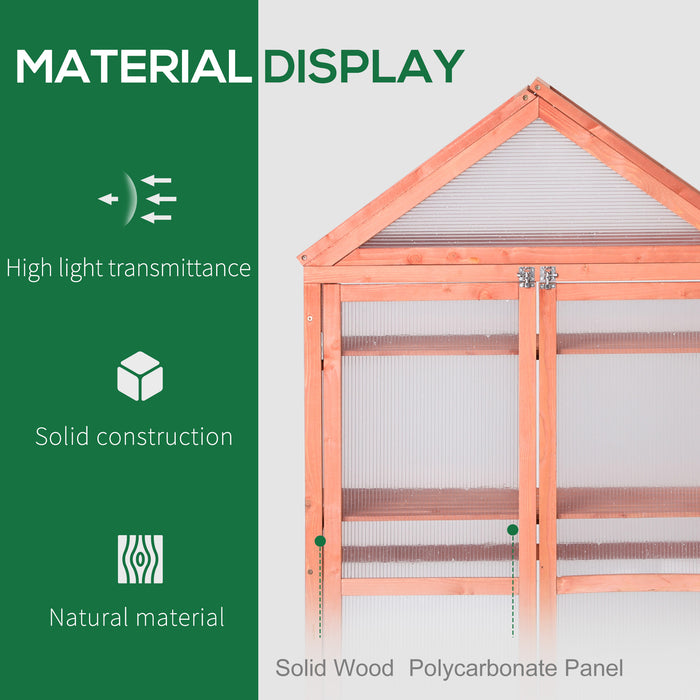 3-Tier Wooden Cold Frame - Polycarbonate Greenhouse with Adjustable Shelves and Double Doors, 80x47x138cm - Ideal for Garden Plant Growth and Protection