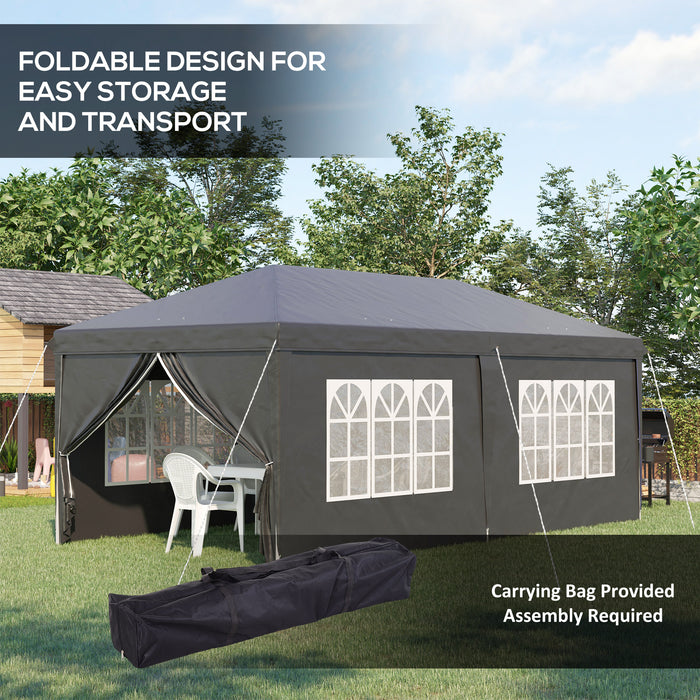 Height Adjustable 3x6m Pop-up Gazebo with Side Panels and Windows - Waterproof Outdoor Shelter for Garden and Events - Ideal for Parties, Camping & Storage Bag Included