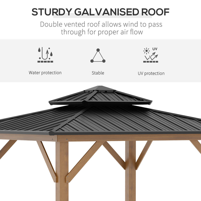 Aluminium Hardtop Gazebo Canopy 3.5 x 3.5m - 2-Tier Roof with Solid Wood Frame for Outdoor Patio - Elegant Grey Shelter for Garden and Entertainment Spaces