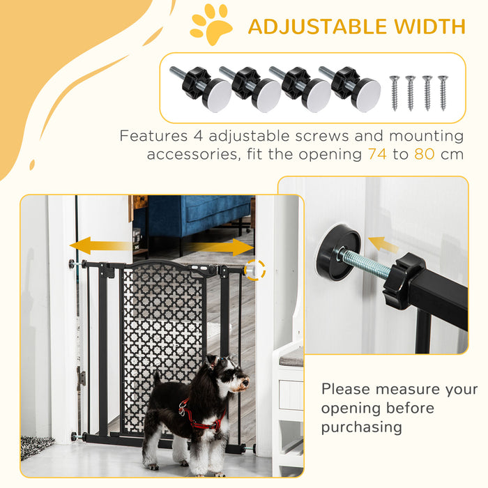 Pet Safety Gate Barrier 74-80 cm - Pressure-Mounted Auto-Close & Double Locking Feature for Doorways, Stairways, Hallways - Secure Spaces for Babies & Pets, Black