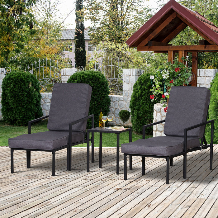 5-Piece Garden Patio Sun Lounger Set - Reclining Chairs with Footstools and Coffee Table, Metal Frame & Cushioned Seats - Ideal for Outdoor Relaxation and Entertainment