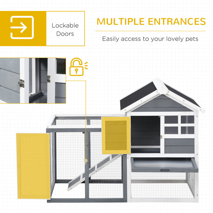 Wooden 2-Tier Rabbit & Guinea Pig Hutch - Bunny Cage with Pull Out Tray, Ramp, Small Animal House - Ideal for Pet Safety and Comfort 122x62.6x92 cm