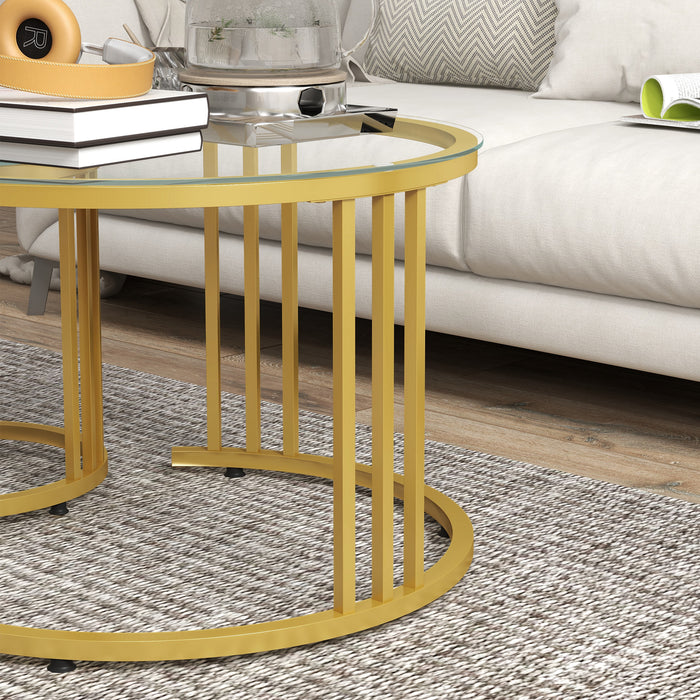 Nesting Round Coffee Table Duo - Tempered Glass Top with Sturdy Steel Frame, 60cm Sizes - Ideal for Modern Living Rooms, Space-Saving Design