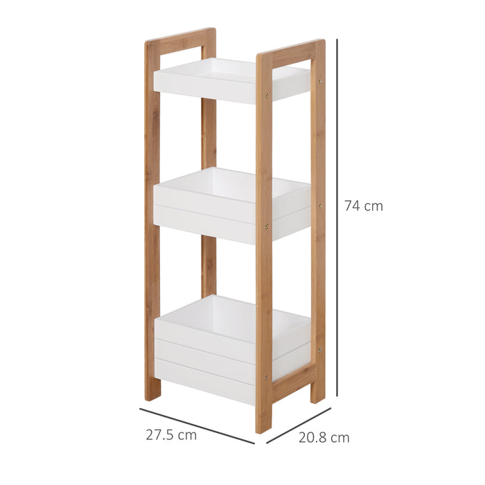 Bamboo 3-Tier Bathroom Rack - Narrow Space Storage Shelf Organizer for Shower Essentials - Ideal for Small Bathrooms and Tight Spaces