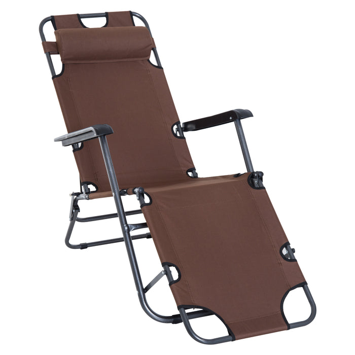 Sun Lounger with Pillow - 2-in-1 Folding Reclining Chair, Adjustable Back, Ideal for Garden and Camping - Comfort and Relaxation Outdoors in Brown