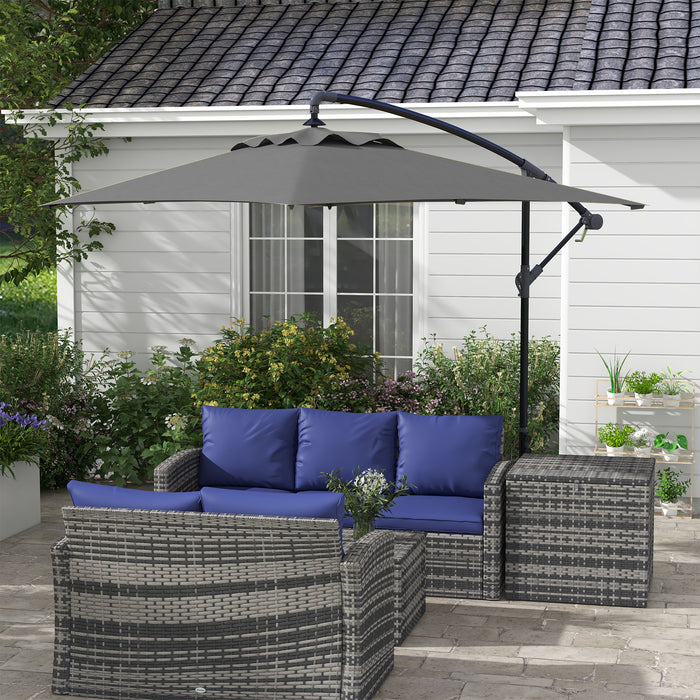 Cantilever Banana Parasol with Cross Base - 3x2m Rectangular Hanging Patio Umbrella, Crank Handle, 6 Ribs - Superior Sunshade for Outdoor Comfort and Protection