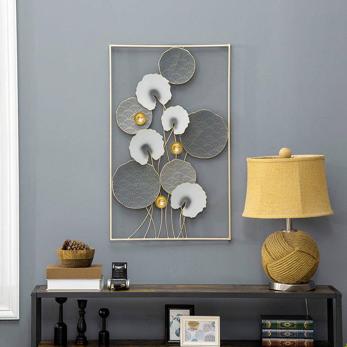 Modern Lotus Leaves 3D Metal Wall Art - Contemporary Hanging Sculpture for Home & Office Decor, Grey Gold Finish - Stylish Accent for Living Room, Bedroom, Dining Area