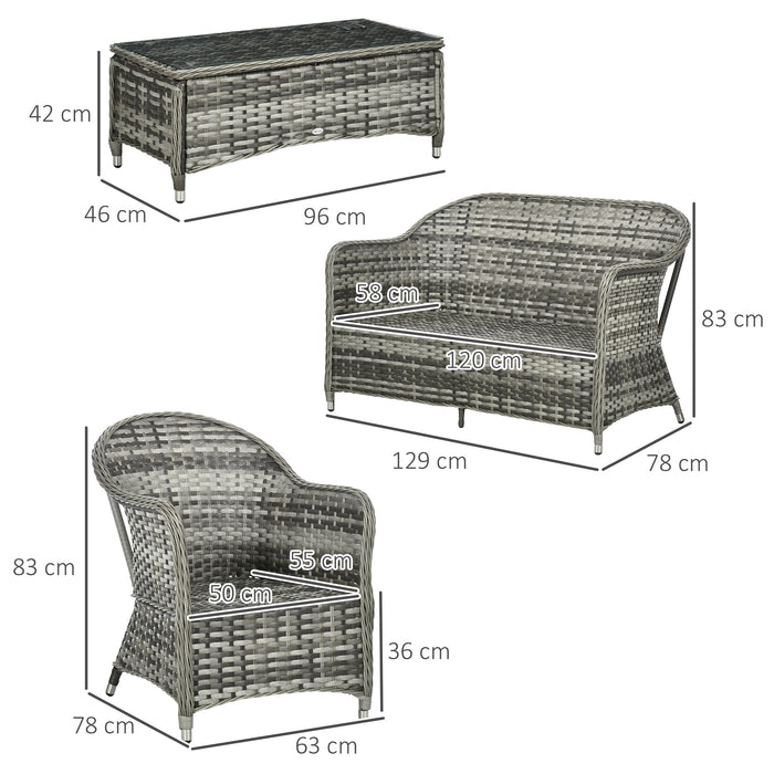 PE Rattan Wicker Sofa Set, 4 Pieces - Outdoor Patio Furniture with Coffee Table and Cushions - Ideal for Conservatory, Lawn and Patio Comfort