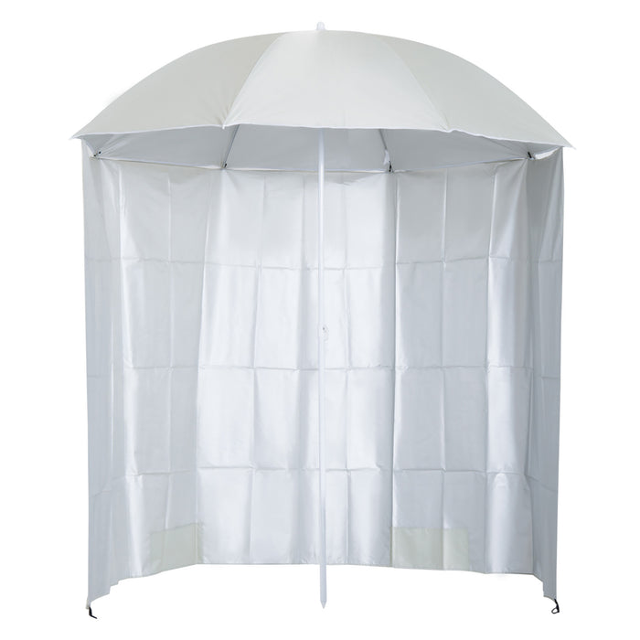 UV-Protective Fishing Umbrella – 2.2M Parasol with Side Cover in Cream White – Anglers' Sun and Rain Shield