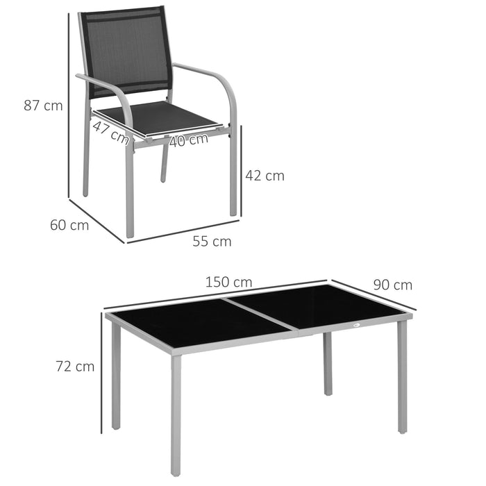 7-Piece Outdoor Dining Ensemble - Steel Frame Patio Table, Tempered Glass, 6 Mesh Stackable Chairs - Ideal for Garden Entertaining and Family Meals