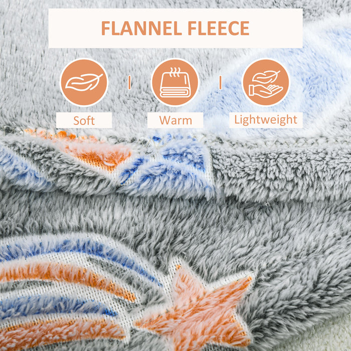 Fluffy Glow-in-the-Dark Fleece Blanket - Galaxy Stars Luminous Flannel Throw, 203x153cm, Grey - Perfect for Kids and Stargazers