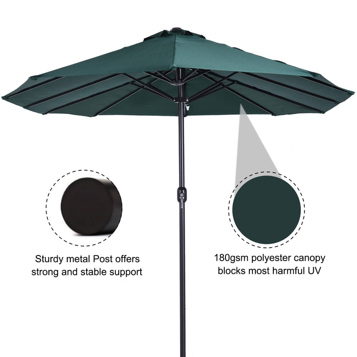 Double-Sided 4.6m Garden Parasol - Large Sun Umbrella with Market Shelter Canopy, Outdoor Shade in Green - Ideal for Patio Leisure and Protection from Sun