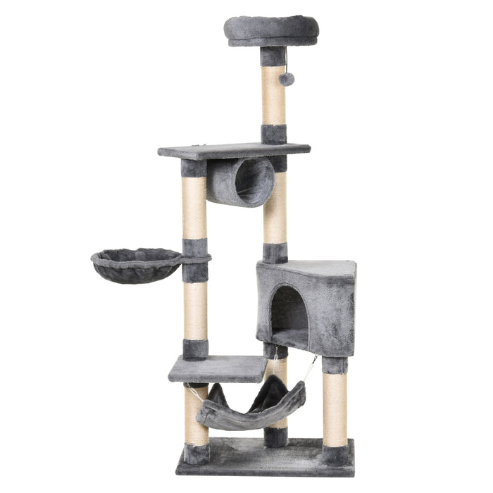 Multi-Level 150CM Cat Tree Condo Tower - Activity Stand House with Scratching Posts and Toys for Kittens - Ideal for Play and Relaxation