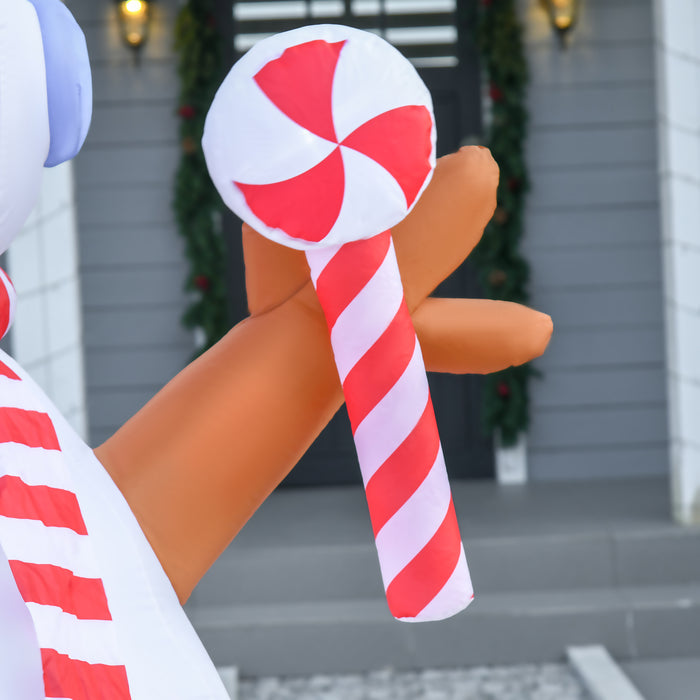 Inflatable Snowman with Candy Cane - 2.4m Tall, Rotating LED Light for Festive Display - Ideal for Garden, Lawn, & Indoor Holiday Decor