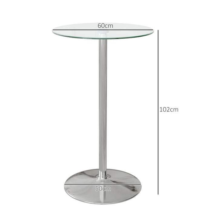 High Top Round Bar Table with Tempered Glass - Sturdy Steel Base Bistro Kitchen Table for Small Spaces - Perfect for Couples and Intimate Dining