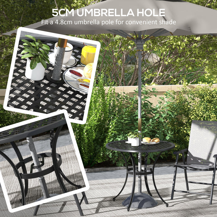 Cast Aluminium Bistro Table - 85cm Round Garden Table with Umbrella Hole, Patio Furniture - Ideal for Balcony & Poolside Settings, Black Finish