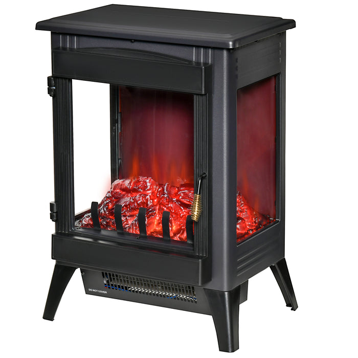 Electric Fireplace Stove with LED Flame Effect - Free Standing Heater & 3-Sided Tempered Glass, Overheat Protection, 1000W/2000W - Ideal for Cozy Indoor Spaces & Home Ambiance