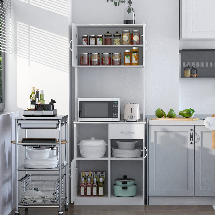 Kitchen Storage Cupboard with Doors - Cabinet Shelves, Drawer, Open Countertop Design in White - Ideal for Living Room and Entryway Organization