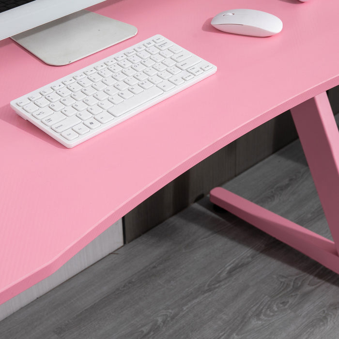 Ergonomic Gaming Desk with Headphone Hook and Cup Holder - Home Office Gamer Workstation Racing Table in Pink - Ideal for Comfort and Style in Gaming Setups (122 x 66 x 86cm)