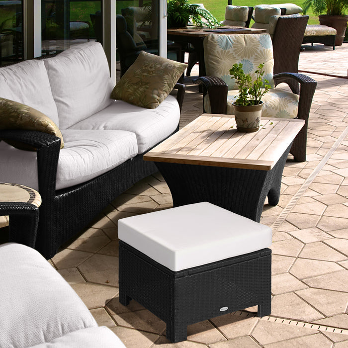 Wicker Ottoman - Rattan Footstool with Padded Seat Cushion, 50x50x35 cm - Ideal for Outdoor Patio, Garden, Poolside, and Living Room Comfort