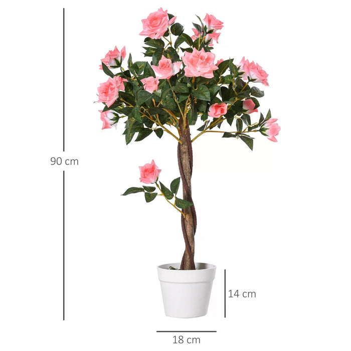 Artificial Rose Tree with 21 Blooms - 90cm Faux Floral Display for Indoors & Outdoors - Elegant Home & Office Décor Accessory in Pink and Green