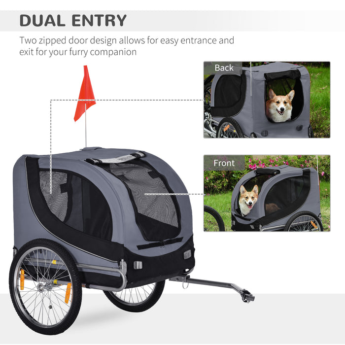 Steel Pet Bicycle Trailer - Water-Resistant Dog Cart Carrier with Travel Kit - Ideal for Grey and Black Bike Adventures with Your Pup