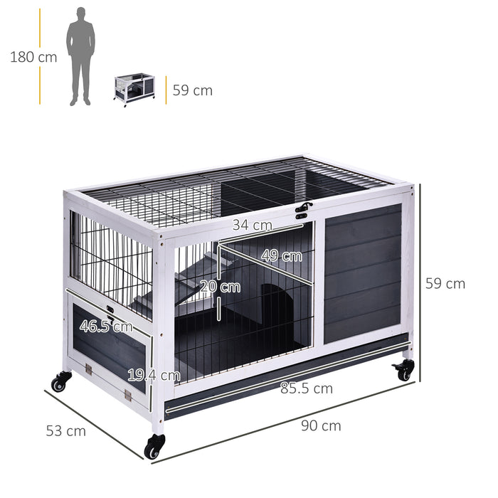 Indoor Fir Wood Rabbit Hutch with Lift-Top - Spacious Grey Enclosure for Bunnies - Ideal for Pet Owners Seeking Stylish & Accessible Living Quarters for Small Animals